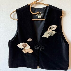 Vintage Black Vest with Embroidered Patches